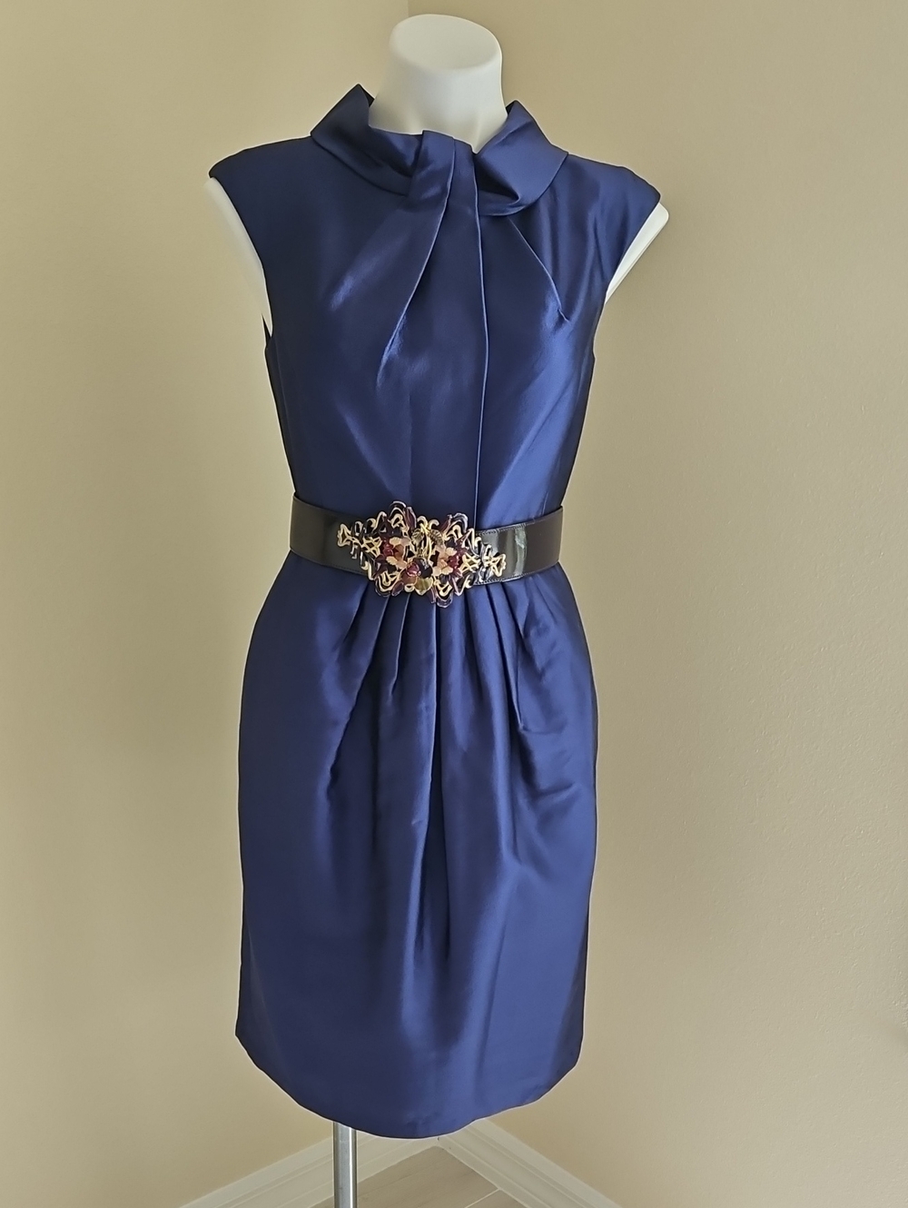 Kay Unger Navy Satin Wiggle Dress Vintage